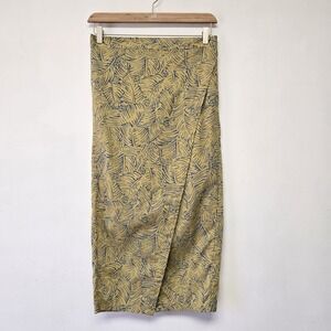 Prana Skirt Size M Midi Polyforest Cabana Straw Floral Faux Wrap Pull-On Cotton